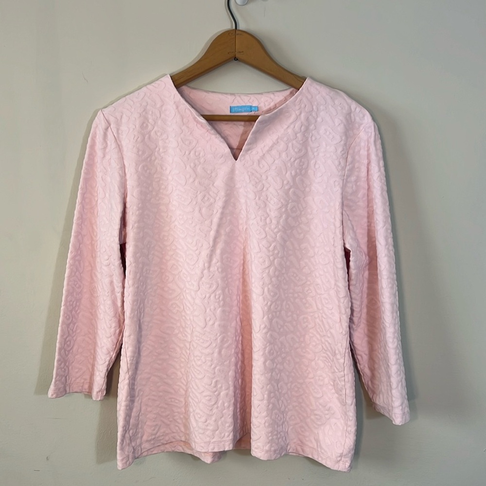 J. McLaughlin Women’s Light Pink Leopard Cheetah 3/4 Sleeve Sweater Size XL